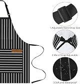 OWill Adjustable Unisex Apron with Pocket for Cooking & BBQ - Black Strips view 4