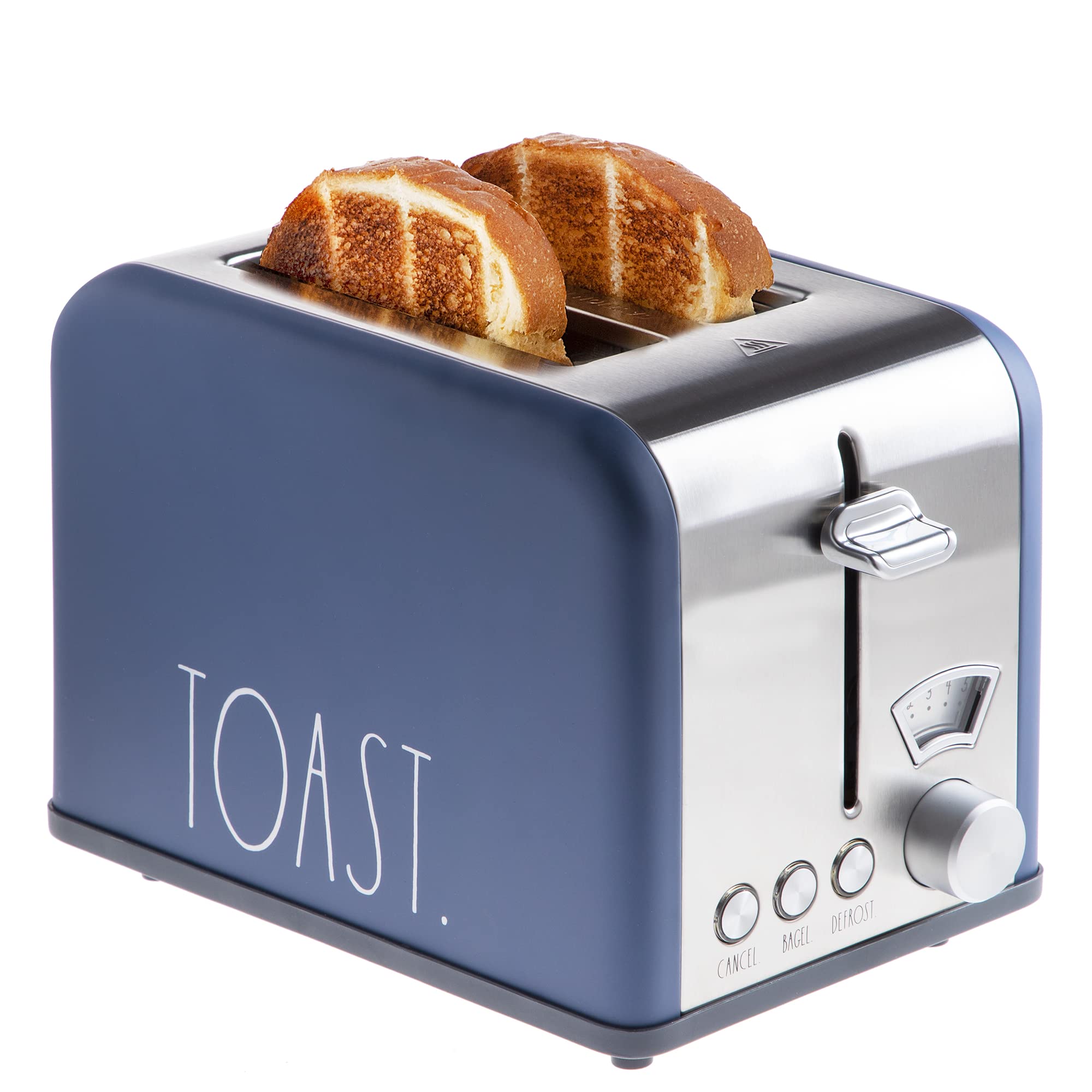 Rae Dunn Toaster, Stainless Steel 2 Slice Square Toaster, Wide Slot with 5 Browning Levels, with Bagel, Defrost and Cancel Options (Navy) Image Rae Dunn Toaster, Stainless Steel 2 Slice Square Toaster, Wide Slot with 5 Browning Levels, with Bagel, Defrost and Cancel Options (Navy) Image