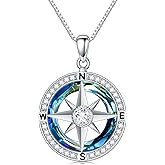 TOUPOP Compass Necklace for Women 925 Sterling Silver Celtic Knot Compass Pendant Crystal Graduation Jewelry Inspirational Travel Valentine's Day Gifts for Women