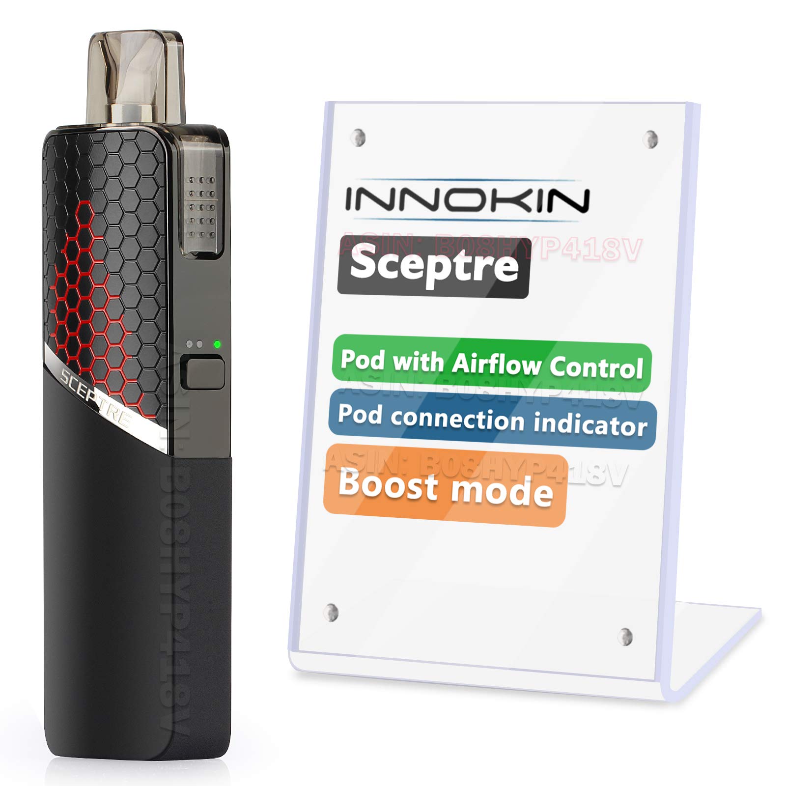 E Cigarette Vape Starter Kit Innokin Sceptre Pod Ecig, MTL RDL, Auto Draw with Boost Button, 1400mAh Mirco USB Charging, Ecigarette Premium Flavour Vaping, AMZ UK 2ml, No Nicotine - Black