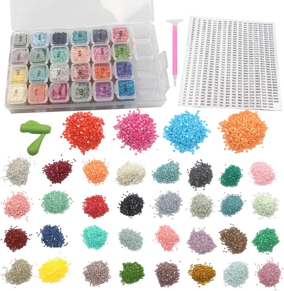 Sun Cling Diamond Painting Replacement Diamonds with Diamond Storage Boxes,1 Marker Label for Missing Drills of Diamond Cross Stitch (Square)