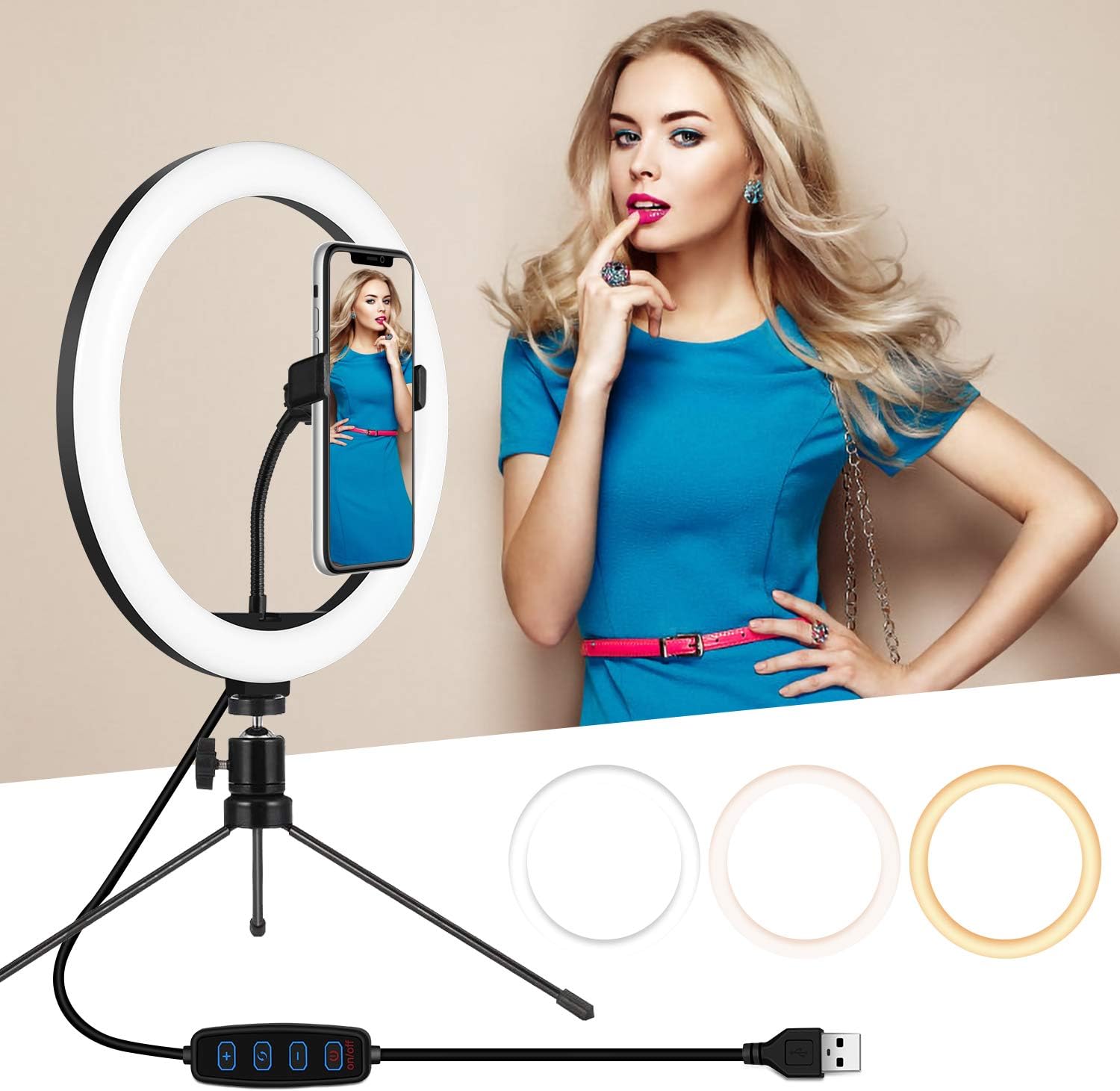 12 Inch Desk Ring Light With Stand And Phone Holder,Selfie LED Ring