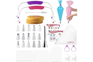 REAEON 79 Pcs Cake Decorating Kit, Baking Supplies Set, Cake Leveler, Piping Bags and 304 Tip Set, PE Couplers, Cake Scrapers, Cake Tools for Pro Bakers and Beginners