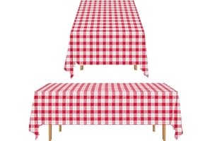Gatherfun 3PCS Red White Gingham Rectangular Waterproof Tablecloth 54X108Inch Disposable Plastic Table Cover with Gold Stamping for Easter Picnic Barbecue Kitchen Holiday Birthday Party
