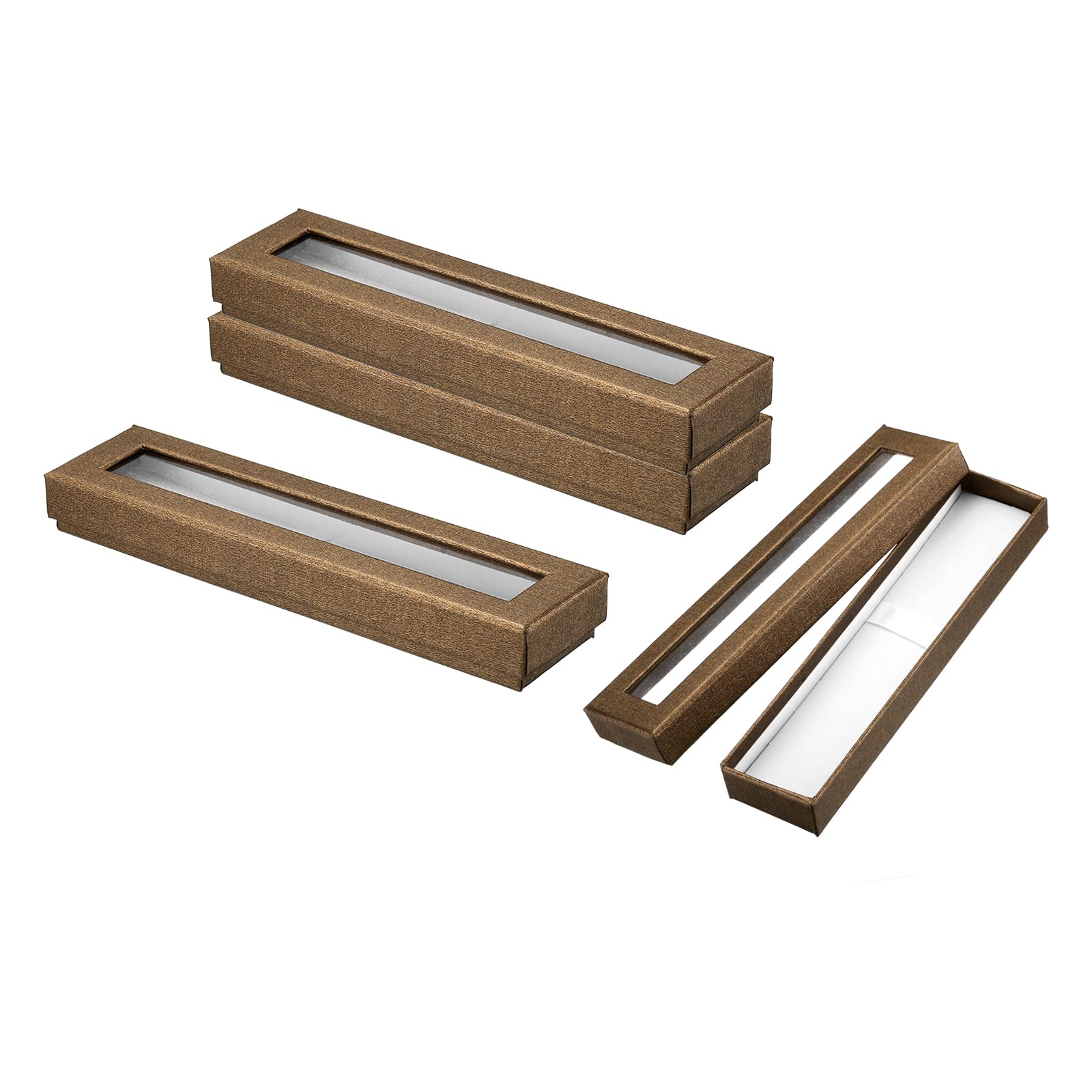 PATIKIL Pen Gift Box, 4 Pack Empty Pen Case Cardboard Case with Clear Window Pen Presentation Display Box for Pencil Ballpoint Jewelry Business Office, Rose Gold