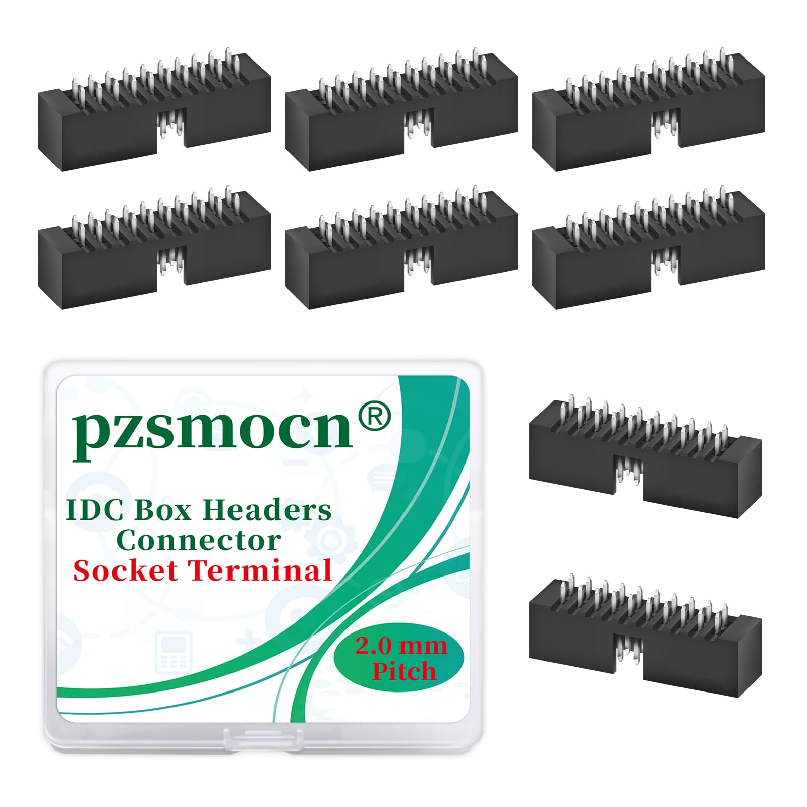 Pzsmocn 20 Pieces IDC 2 * 10 Double Row 2.0 mm Pitch JTAG ISP 20-Pin Straight Pin in-line Box Header Connector Adapter Cable Male Socket Terminal for PCB Electronic Equipment Projects.