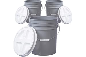 HUDSON EXCHANGE Letica Premium 5 Gallon Bucket Pail Container with Gamma Seal Lid, Food Grade BPA Free HDPE, Gray, 3 Pack, (‎5DM GY70 & 4122E)