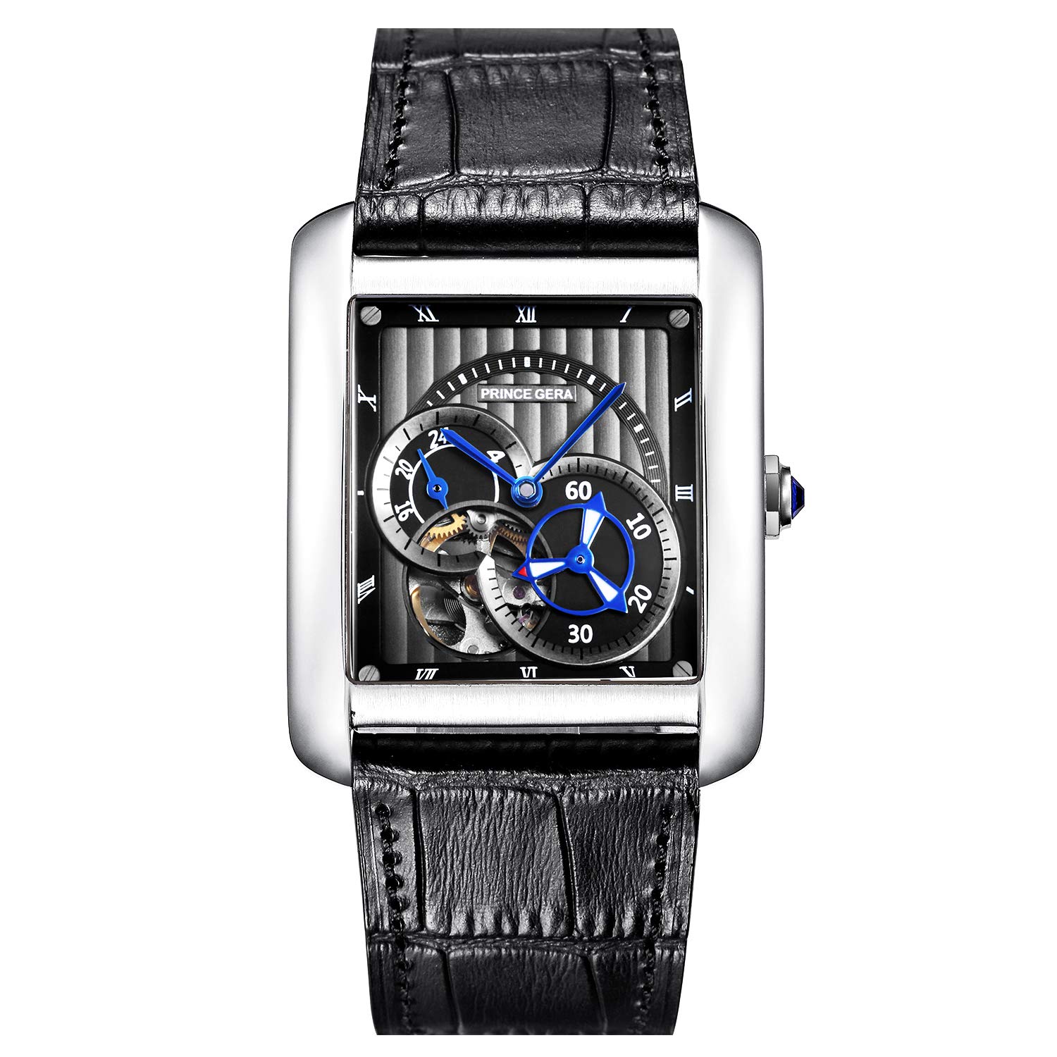 Mua Prince Gera メンズスクエア腕時計 自動巻き トゥールビヨン シルバーケース ブラック本革ベルト ビジネス時計 並行輸入品 Tren Amazon Nhật Chinh Hang 21 Fado