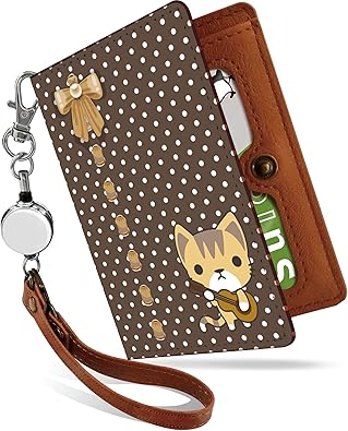 Amazon パスケース 定期入れ リール付き かわいい ネコ ギター 茶 キャラ イラスト 二つ折り 中がみえない おしゃれ メンズ 動物 アニマル柄 オレンジ ネコ ギター 茶 Ps 定期入れ