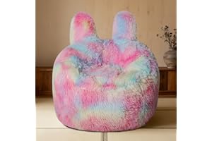 Aodenge Fluffy Bean Bag Chair for Kids Rainbow, with Plush Faux Fur Cover, 2.5FT Memory Foam Bean Bag Chairs for Teens & Kids, Ultra Soft Sofa for Living Room/Bedroom/Dorm.