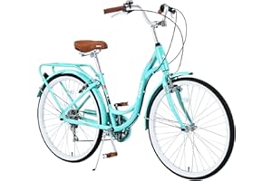 L-TWOO Cruiser Bike Low Step-Through 26inch Wheels Women Bike V - Brake 7 Speed Shifter Driven City Bike for Women Senior Men