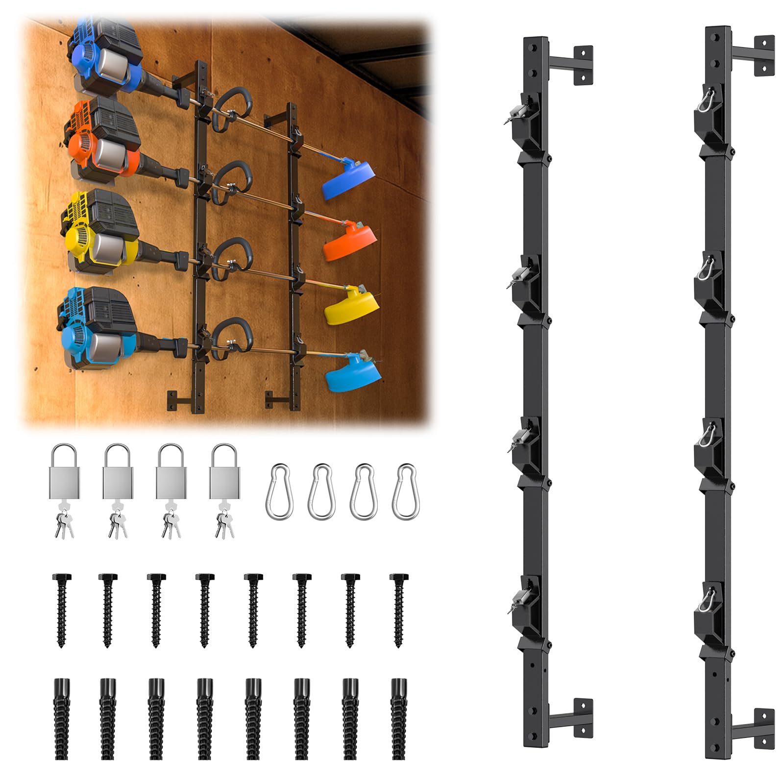 Photo 1 of Eater Rack for Enclosed Trailer with Locks, 4 Place Weedeater Rack for Open/Enclosed Trailers Spring Hasp Trimmer Rack 360° Pad Enclosed Trailer Accessories Lawn Care Equipment Cargo Rack