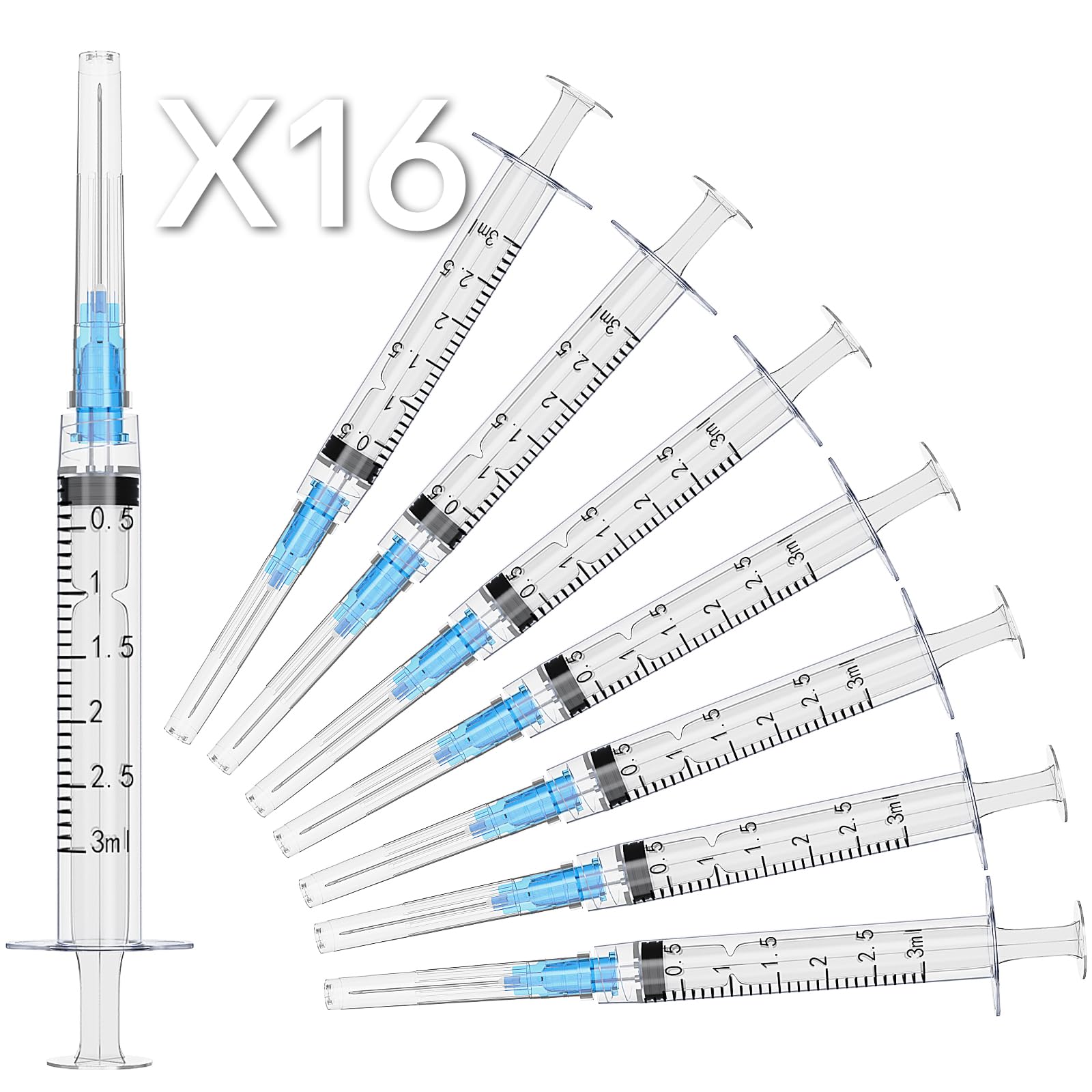 Photo 1 of MED NEEDLE 23 Gauge 1 Inch Needle with Syringe, 3ml Luer Lock Syringes with Needle, Sterilized Individually Packaged (16 Pack)