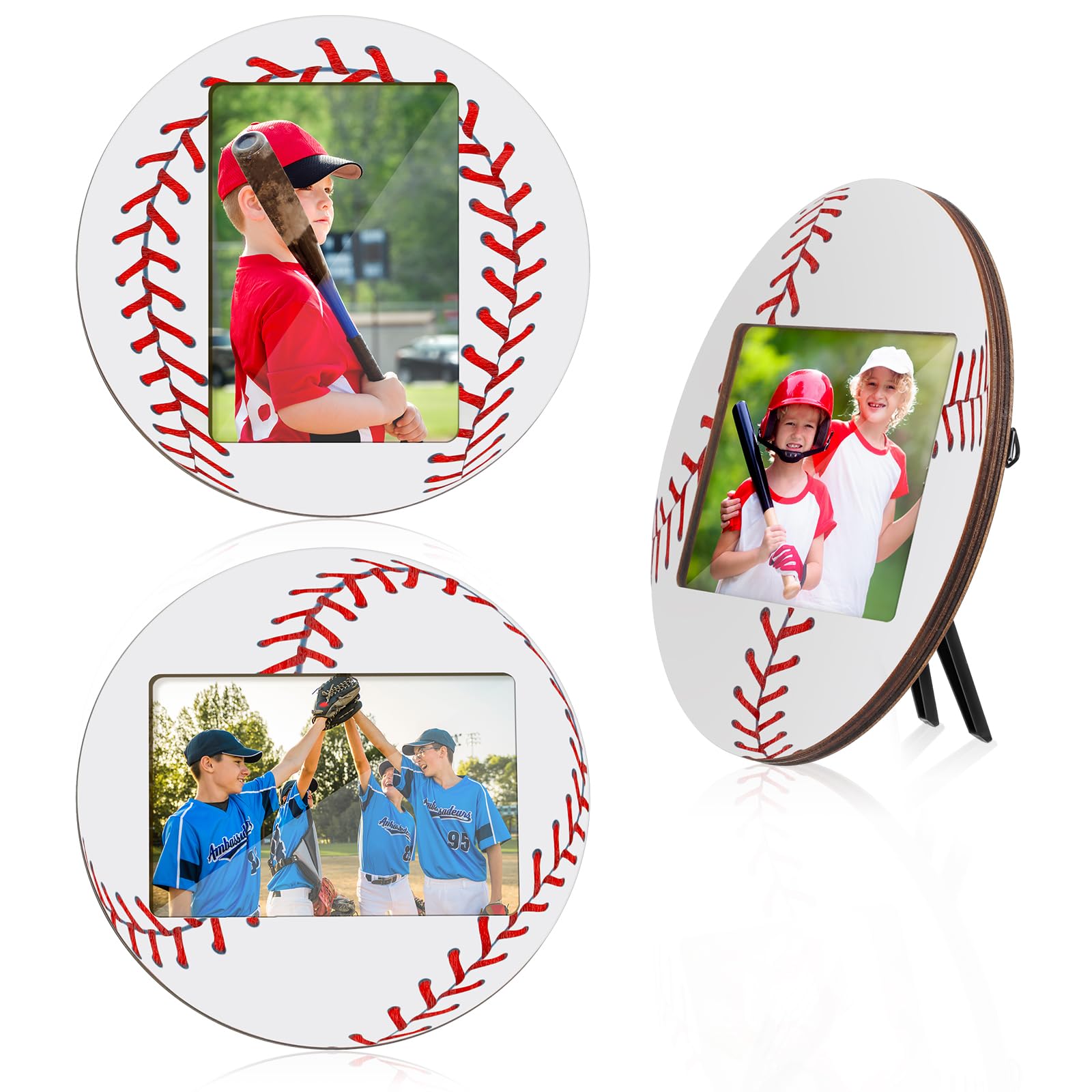Photo 1 of Vicenpal 3 Pcs Sport Picture Frame Sport Themed Wooden Photo Frame Baseball Soccer Tabletop Picture Frame for Home Table Display Party Decorations Birthday Gifts for Men, Athletes, Teams(Baseball)