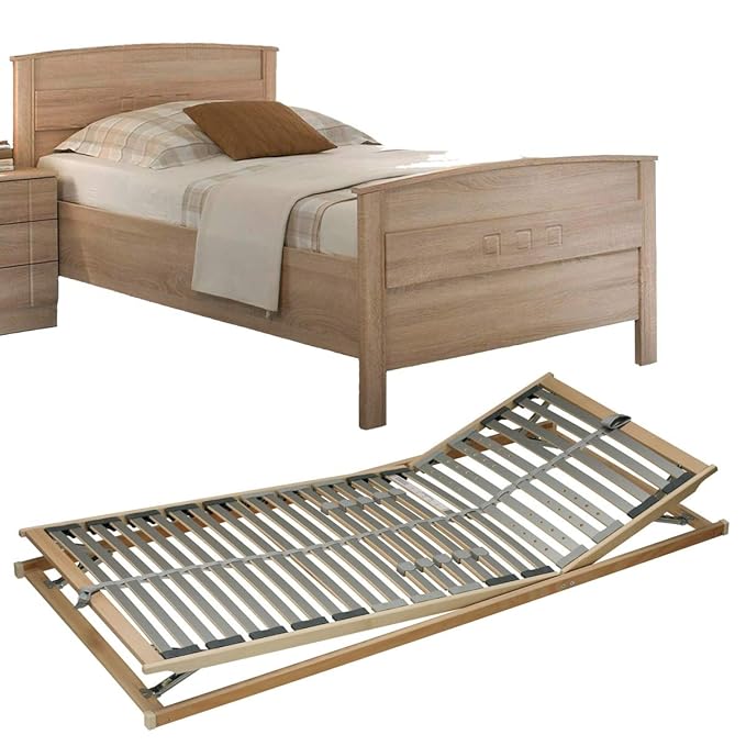VAJA Set Seniorenbett Eiche Dekor & verstellbarem Lattenrost 100x200