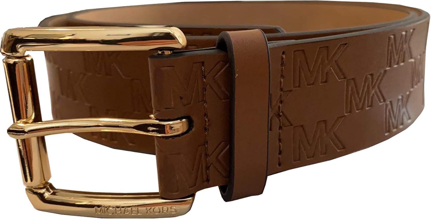 Michael Kors Women's Gold Tone Buckle Leather Belt, Brown , XLarge Amazon.co.uk Clothing