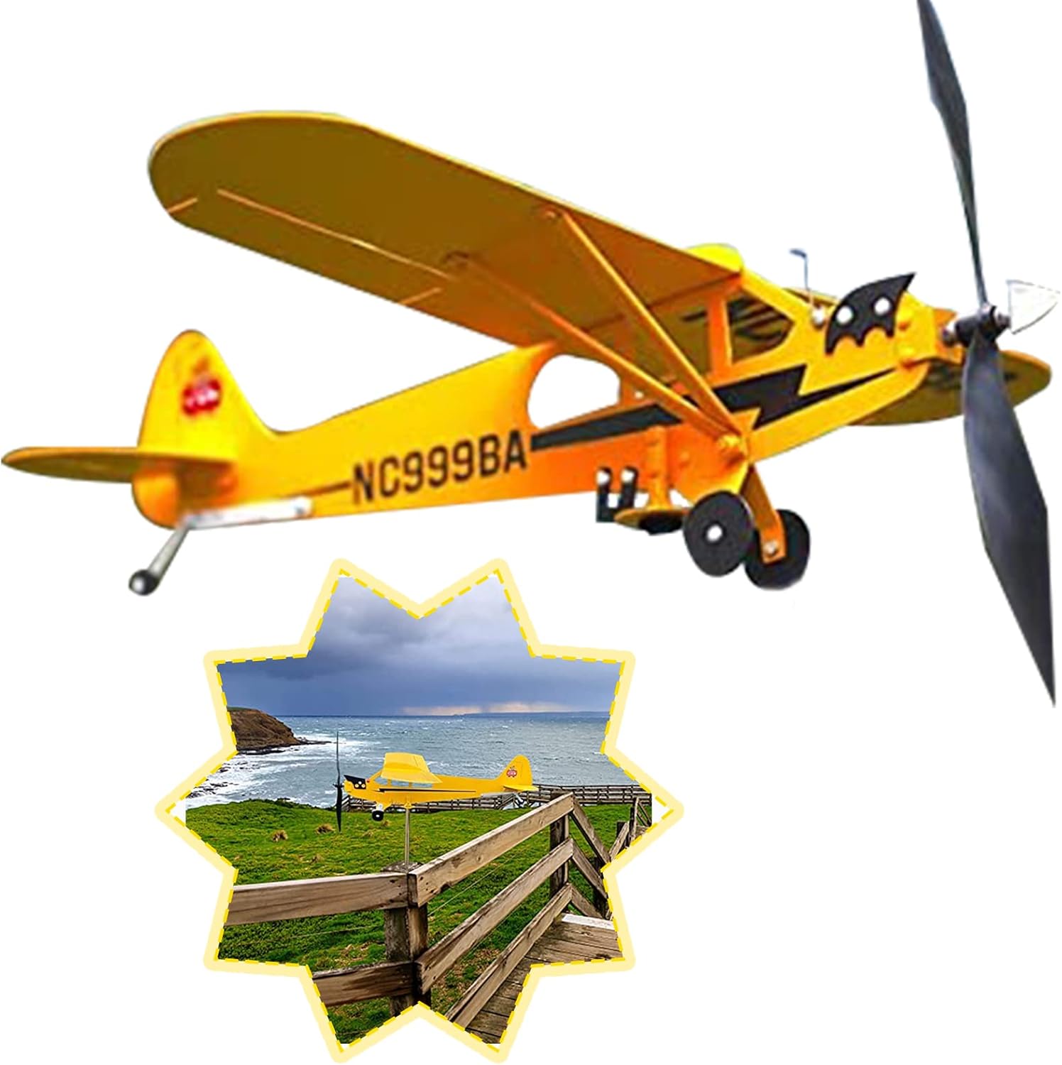 Weathervanes - Airplane Piper J3 Cub Airplane Weathervane, Wind Spinner Metal Weathervane Windmill, 2023 Upgrade Weather Vane for Sheds Yard Garden Patio Lawn (20 * 18cm)