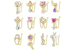 PLOMFOV 12Pcs Fake Nose Ring for Women Dangling Nose Cuffs Faux Clip on Nose Ring for Non Pierced Nose