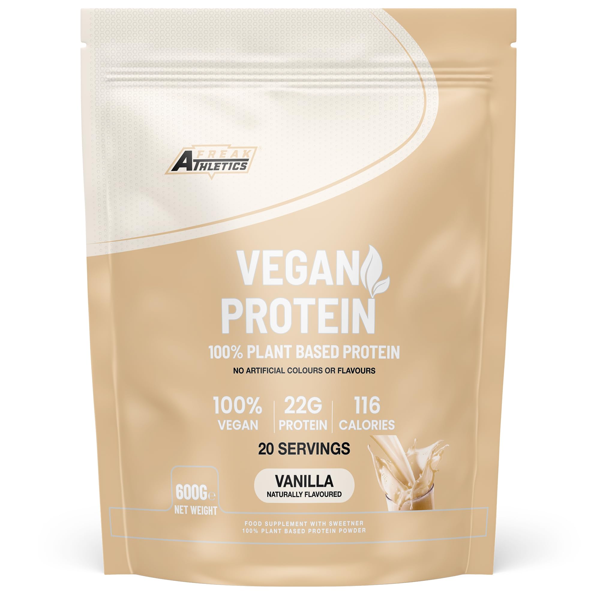 Freak Athletics Vegan Protein Powders - Plant Based Vegan Protein Powder 600g Soy Free Protein Powder (Vanilla)