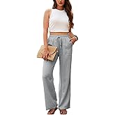 Beautiful Nomad Women's Linen Pants High Waisted Straight Pant Casual Flowy Wide Leg Drawstring Trousers with Pockets