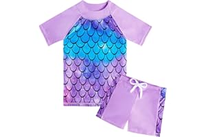 Lovekider Girls Swimsuits Two Piece Rash Guard Set Short Sleeve Bathing Suit Liner Swimwear with Sun Protection 3-12T
