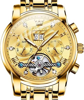 Amazon.com: Luxury 14k Gold Tone Stainless Steel Men Dress Tourbillon