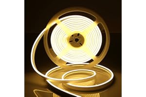 HOTRAN Neon LED Strip Light, 16.4ft Warm White 12V Neon Rope Light, Waterproof Flex Cuttable Silicone Strip Light for Indoor Outdoor Decoration (Power Adapter No Included)