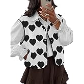 COCCKO Womens Vests Outerwear Sherpa Fleece Jacket Fall Winter Heart Jacker Vest with Pocket S-2XL