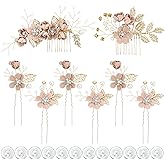 inSowni 20 Pack White Dusty Pink Blue Flower Bridal Wedding Hair Side Combs+Flower Hair Pins+Twist Spiral Pearl Hair Pins Floral Hair Pieces Headpieces Accessories for Brides Bridesmaids Women Girls
