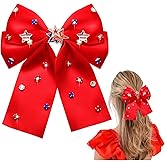 4th of July Accessories Hair Bows for Women Silky Satin Red Hair Bows American Flag Star Bows Patriotic Hair Ribbon Bow Clips USA Fourth Of July Hair Accessories Outfits Gifts Party Favors (Red)