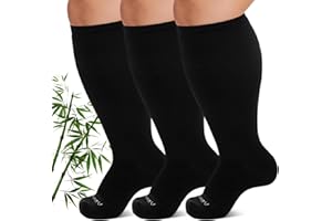 AMITOFO Plus Size Compression Socks Wide Calf for Women & Men, Bamboo Viscose 15-20 mmHg Knee High Support for Running Travel