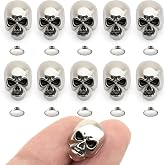 CRAFTMEMORE Skull Rivets Metal Ghost Skull Rapid Rivet Decorative Stud Punk Buttons for Bracelets Bags Belts Shoes Leathercraft Pack of 10 SK02 (Silver Black Eye)
