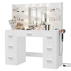 Furmax Vanity Desk with Mirror, LED Lights and