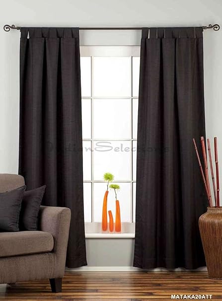 Amazon Com Indian Selections Black Tab Top Matka Raw Silk Curtain