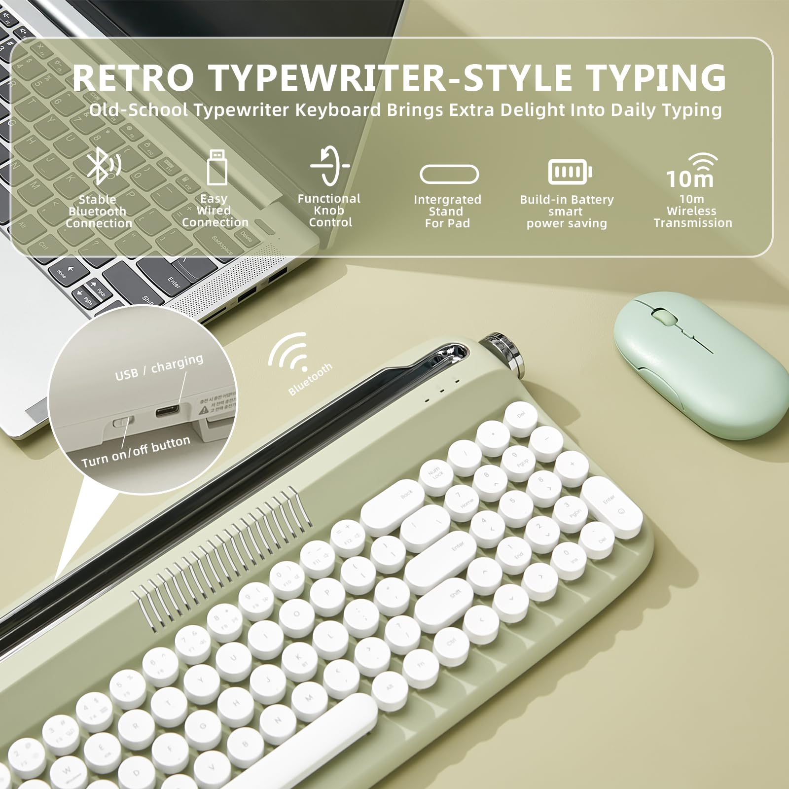 Mua YUNZII Upgraded Wireless Keyboard, Retro Keyboard Typewriter Style ...