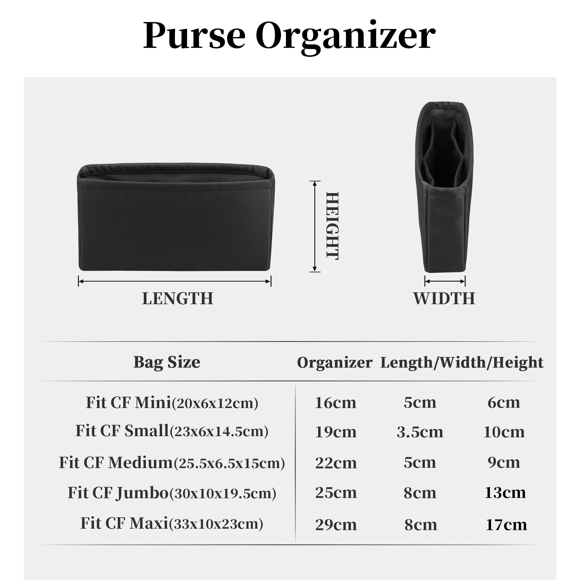 KINGS IN BAG Classic Bag Organizer Insert, Compatible with Chanel Classic Flap Mini 20, Lightweight Insert for Chanel Flap Bag (Black)