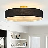 VILUXY Black and Gold Semi Flush Mount Ceiling Light Fixture, 24’’ Large Modern Ceiling Light with Linen Fabric Shade 5-Light