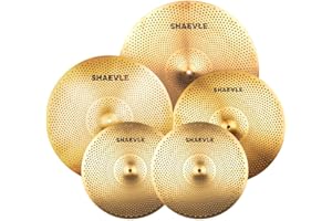 SHAEVLE Low Volume Cymbal Pack Drum Cymbals Sets Golden Mute Cymbal 14"Hi-hat+16"Crash+18'Crash+20"Ride Quiet Drum Cymbals Pa