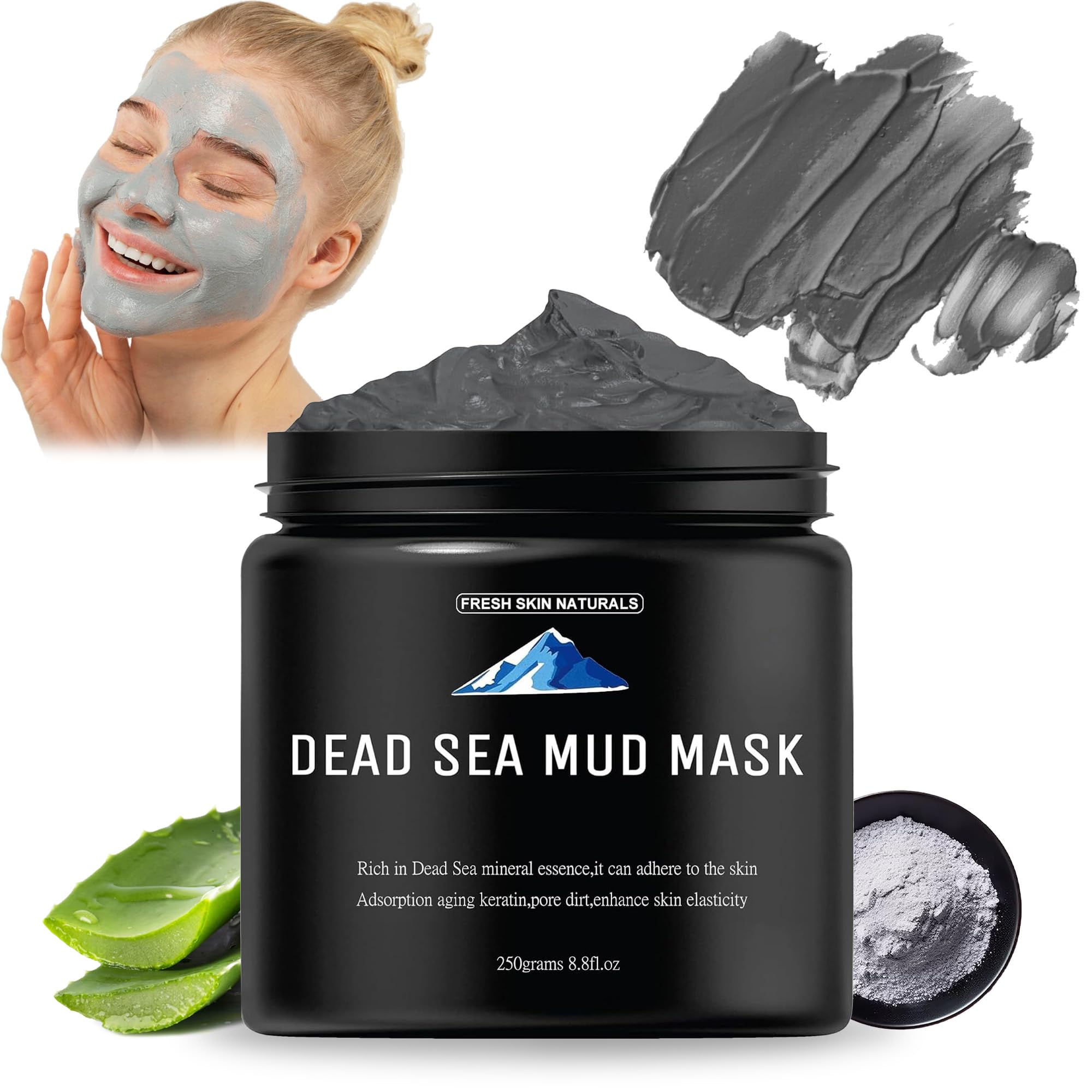 Dead Sea Mud Mask Clay Mask with Aloe Vera Spa Quality Natural Facial Mask Deep Pore Reducer for Face and Body Acne Blackheads Blemish Oily Skin Wrinkles Vegan Cruelty-Free Cosmetic Mineral-Rich