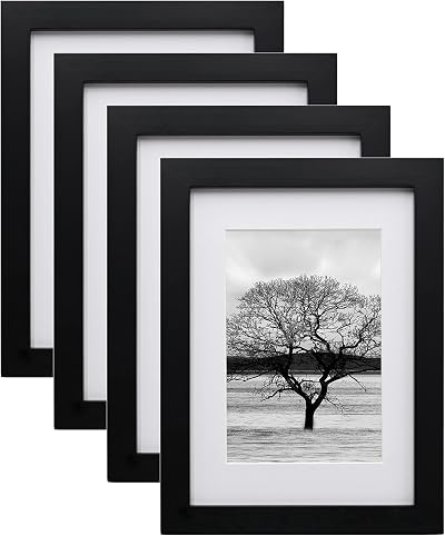 EGOFINE A5 Frame Solid Wood 6x4 Matte, Acrylic, Set of 4, Black 14x20 cm