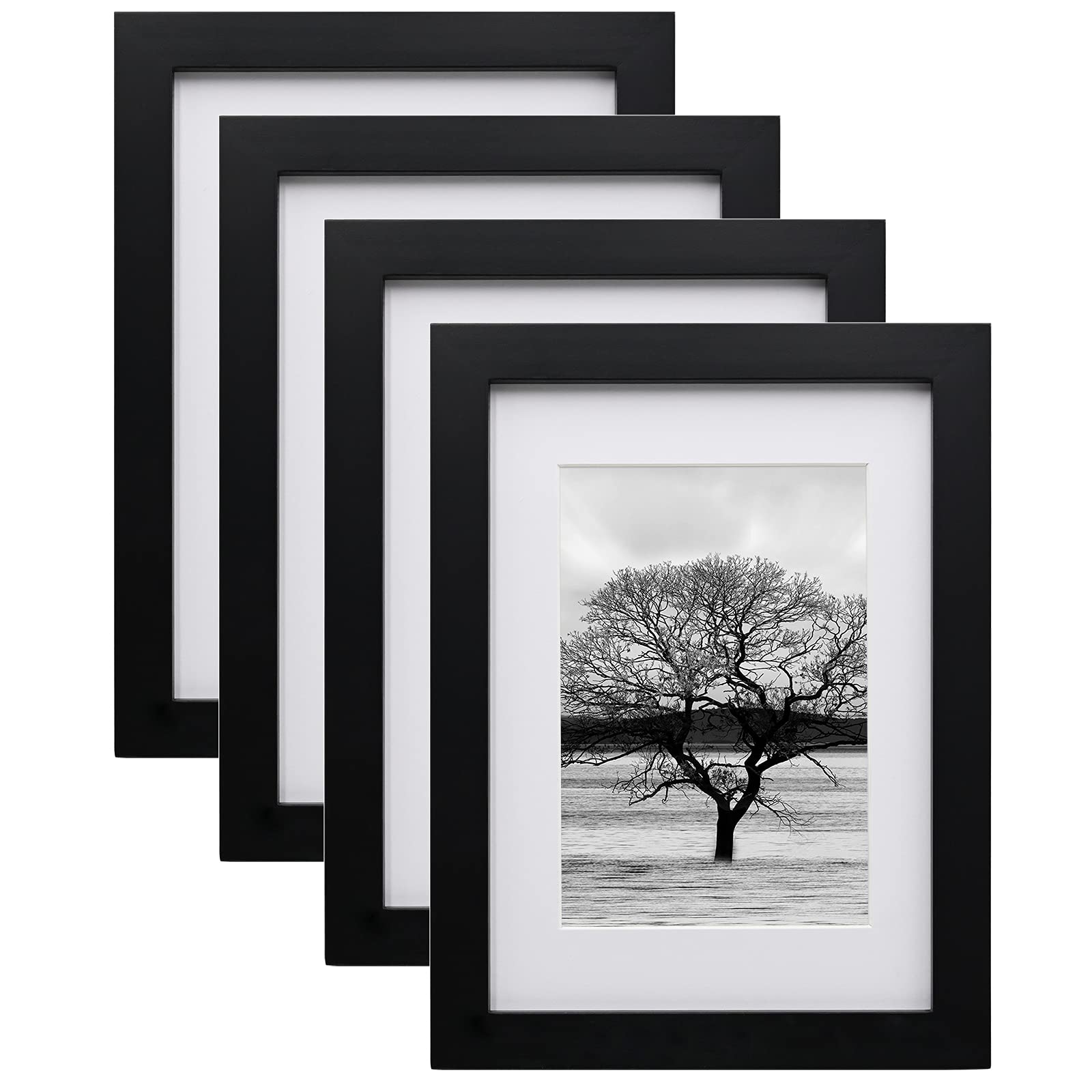 A5 Frame,A5 Picture Frame 100% Solid Wood Matted for 6x4, A5 Photo Frame with Acrylic,14.8x21cm Picture Frame for Tabletop and Wall Mounting, Certificate Frame for Portrait, Set of 4, Black