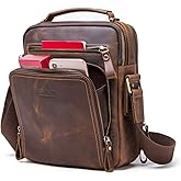 Hiram Messenger Bag for Men, Crazy Horse Cowhide Leather Crossbody Shoulder Bag for 9.7 inch iPad,Briefcase(Gray)
