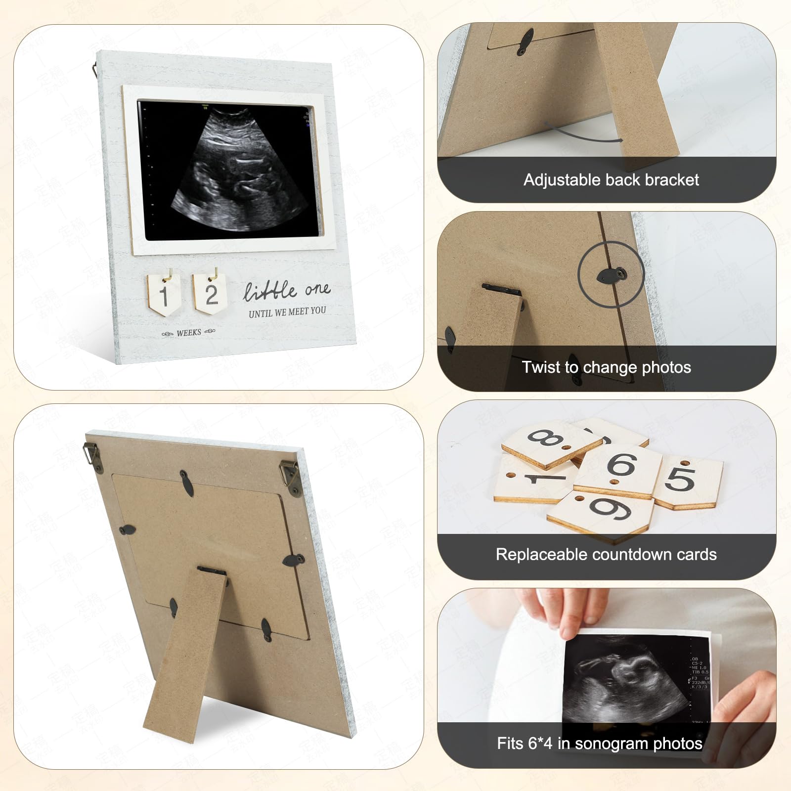 Baby Countdown Ultrasound Photo Frame, Pregnancy Gift for Expecting Parents, Baby Announcement Gifts Grandparents, Sonogram Picture Frame with Countdown Calendar and Mats, New Mom Gifts