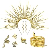 Zivyes Medusa Halo Crown Gold Sunburst Halo Snake Headpiece Halloween Decoration Costume Set