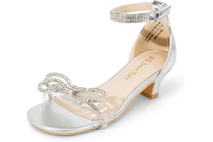 DREAM PAIRS Girls Sandals Ankle Strap Square Toe Low Heel Bow Flower Dress Shoes