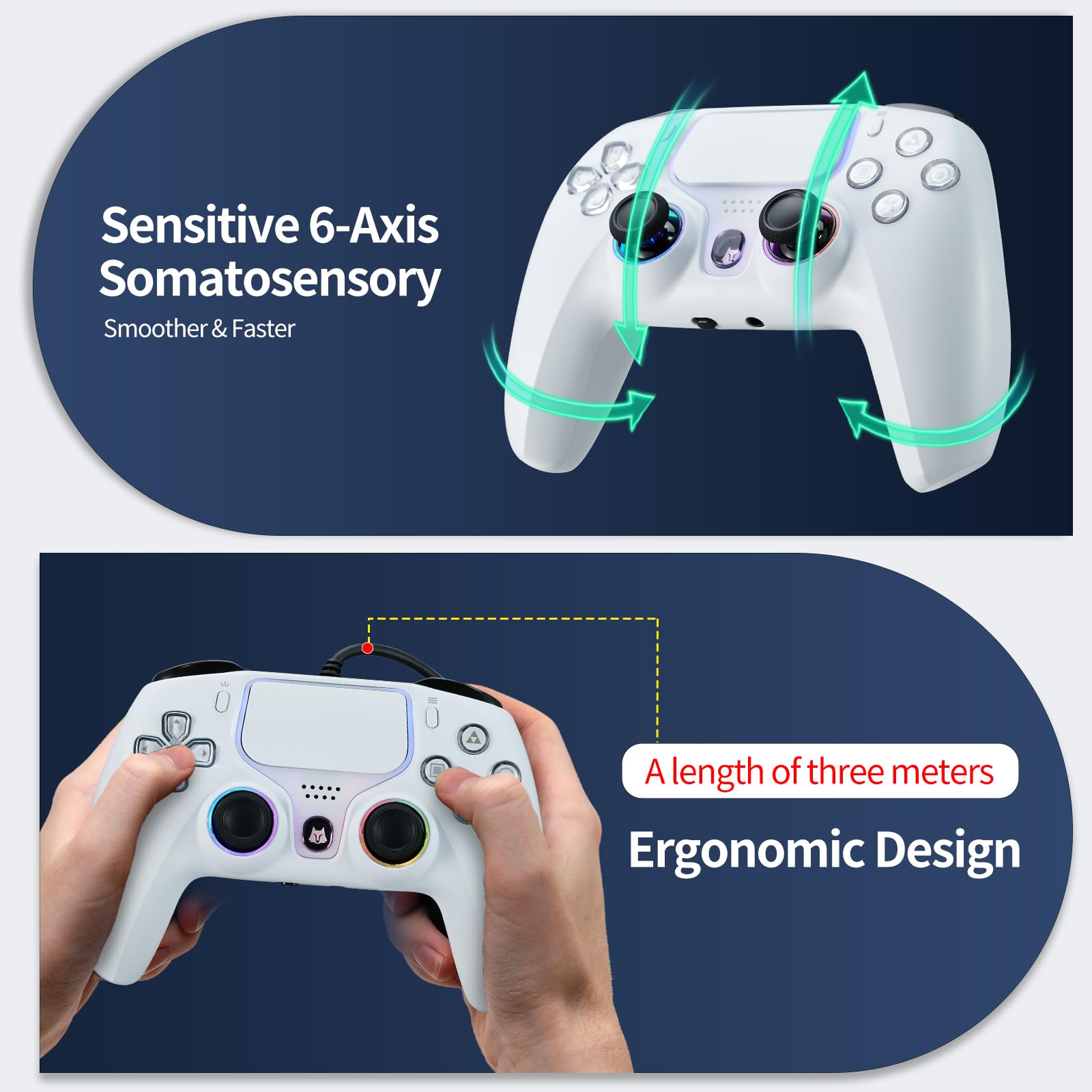 NBCP Gaming 2 Pack for PS5 Wired Controller, PC/Steam, Turbo & Linear Hall-effect Trigge,Wired Controllers for Compatible with PS5/4, Windows PC & Steam White* 2