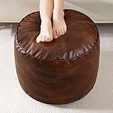 HIGOGOGO Round Stuffed Pouf Ottoman, Pu Leather Poufs with Foam Chunk Filling, Furry and Fluffy Pouf Foot Stool Storage Ottom