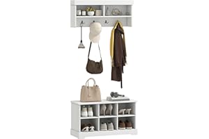 HOMCOM Coat Rack Shoe Bench Set, Entryway Shoe Bench with 8 Storage Cubbies, 4 Hooks, Modern Hall Tree for Hallway, Living Ro