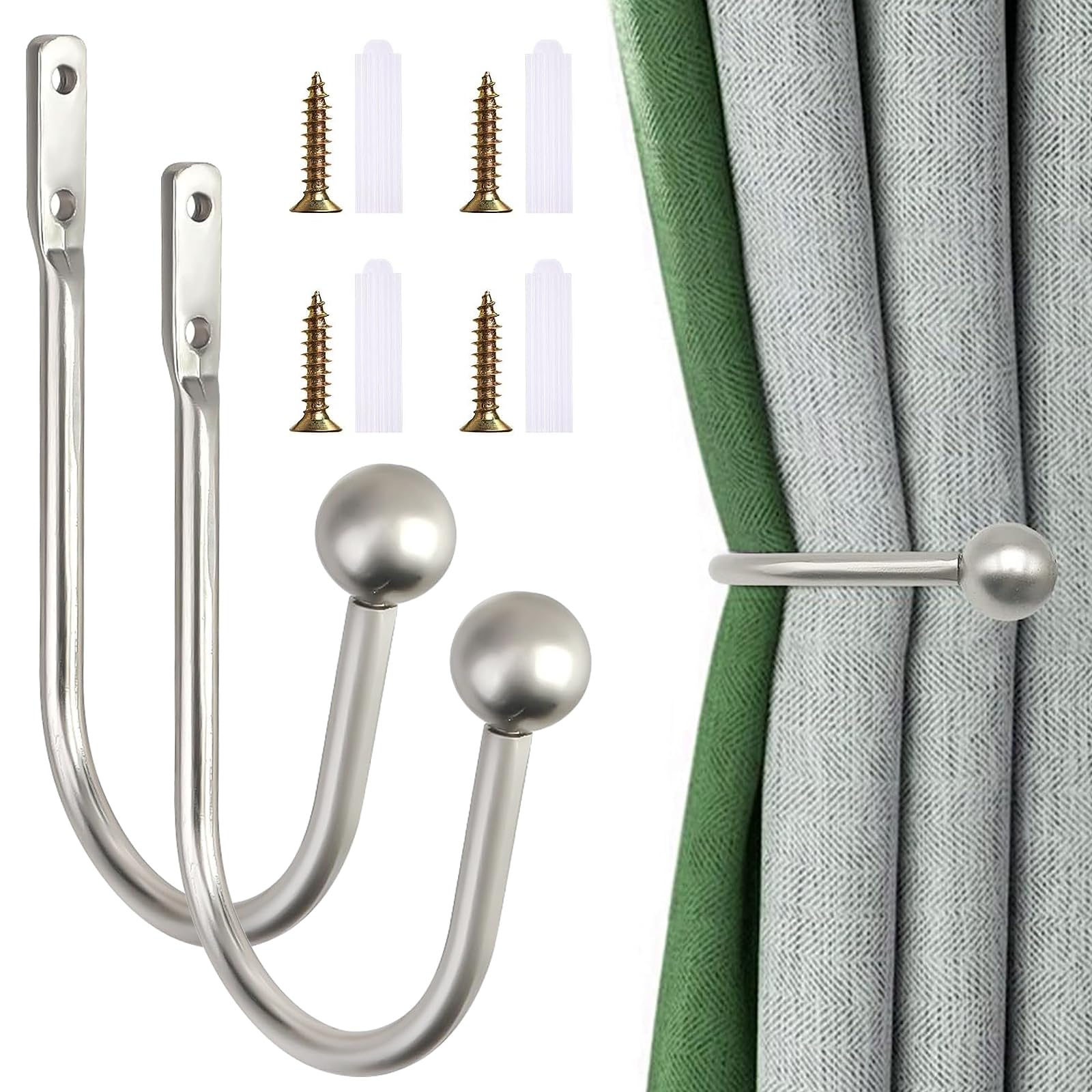 Metal Curtain Tie Backs,Silver Curtain Holdbacks,2 Pieces Curtain Tie Backs Hooks,Curtain Tiebacks With Screws,Tie Backs Hooks For Curtains
