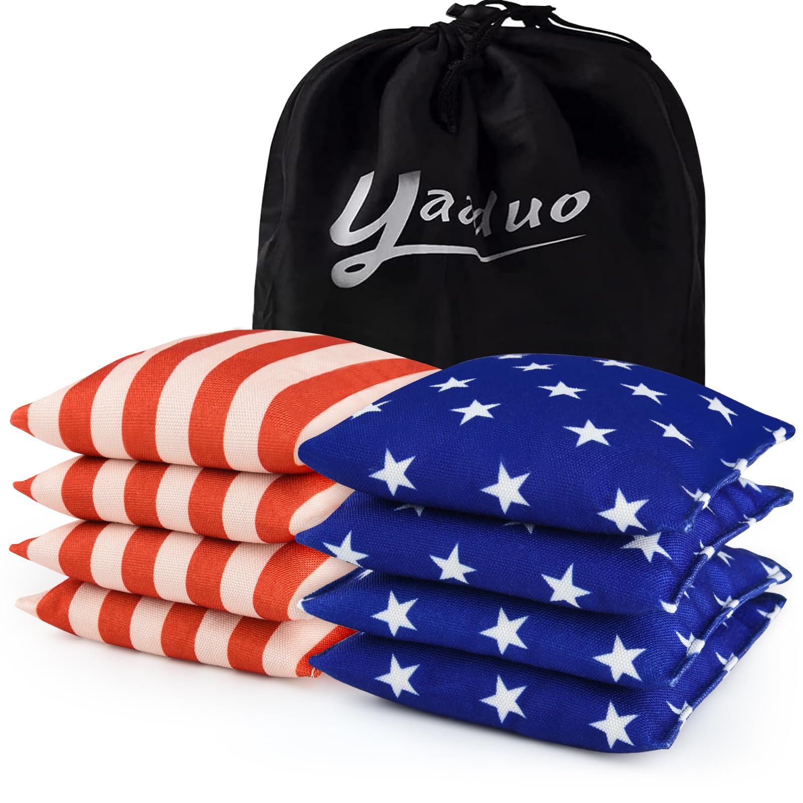 Photo 1 of YAADUO Set of 8 Regulation Cornhole Bags Double Sided, Weather Resistant Bean Bags for Cornhole Toss Game, Corn Hole Beans Bags with Tote Bag